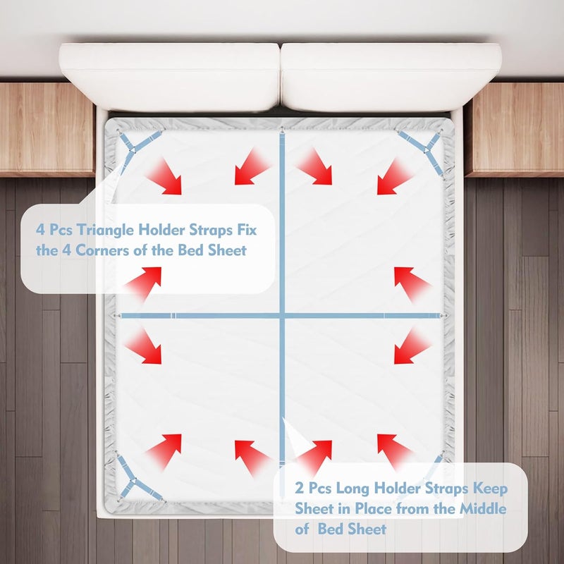Eiruseed Bed Sheet Holder Straps, 4+2 Pcs Adjustable Mattress Sheet Clips, Bed Sheet Fasteners Elastic Sheet Suspenders to Keep Bed Sheet in Place for Different Beds (Blue) - Image 4